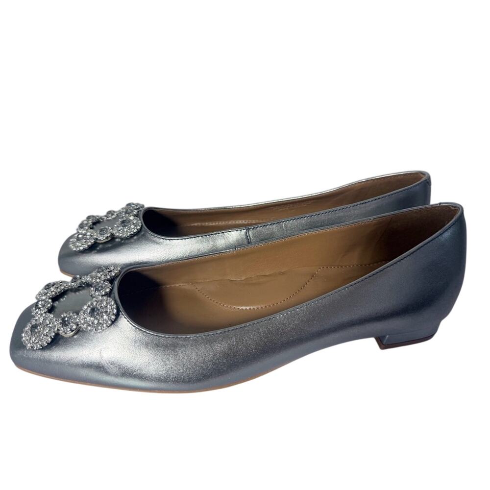Talbots Silver Satin Embellished Square-Toe Flats - Picture 9 of 11